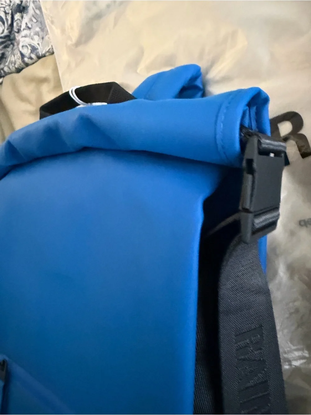 NWt•Rains Blue and Black Roll-Top Backpack•MSRP $155